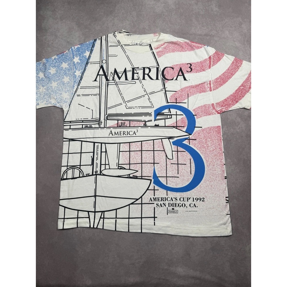 Vintage America's Cup Shirt Mens XL White Red Blue Sailing San Diego Graphic 90s